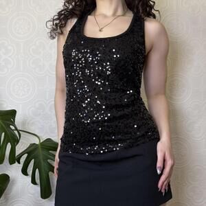 Vintage Black Sequin Tank Top Womens Medium By Julie's Closet